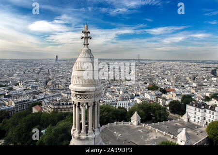 Aerial view over Paris with Eiffel tower on the background from the top of Sacre Coeur, Paris, France, Europe Stock Photo