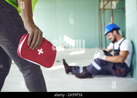Construction worker accident with a construction worker. Stock Photo