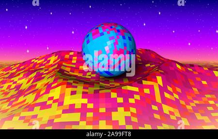 Abstract landscape with neon mountains and ball Stock Vector