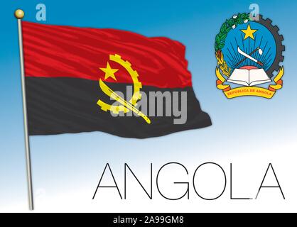 Angola Republic official flag and coat of arms, vector illustration Stock Vector