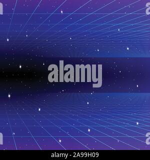Retro neon background with 80s styled laser grid and stars Stock Vector
