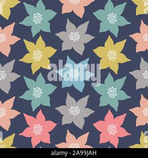 Stylised floral seamless pattern background. Vector repeat design of flowers in vintage colours. Stock Vector