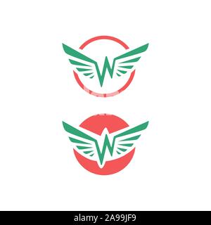 simple flat initial w letter wings logo Vector illustration design Stock Vector