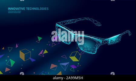 Virtual augmented reality glasses low poly. Innovation media entertainment polygonal concept. Technology web connection cinema 3D vector illustration Stock Vector