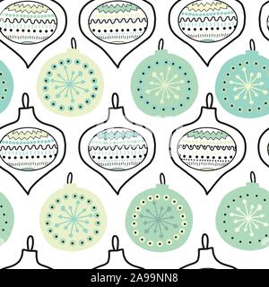 Doodle Christmas tree ornaments vector seamless pattern. Hanukkha repeating hand drawn background illustration New Year and Christmas decoration blue Stock Vector