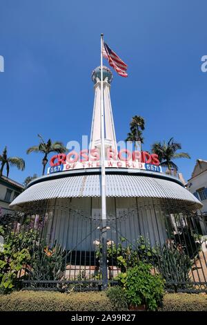 Crossroads of the World, first American outdoor shopping center on Sunset Boulevard, Hollywood, Los Angeles, California, USA Stock Photo