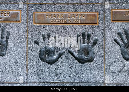 Hands of Frank Zappa, Rock Walk on Sunset Boulevard, Hollywood, Los Angeles, California, USA Stock Photo