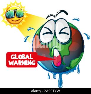 Global warming with hot sun shining the earth illustration Stock Vector