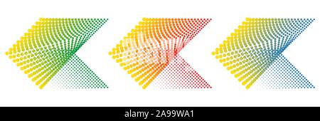 Set of dotted arrows. Arrow icon isolated. Color vector arrows. Halftone arrows to left. Stock Vector