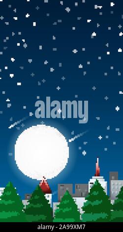Background scene with fullmoon in the city illustration Stock Vector