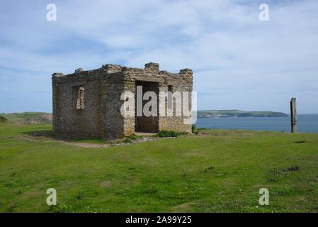 Remains of chapel, also used a huers hut by fishermen. Burgh Island. Bigbury on Sea, Devon UK Stock Photo