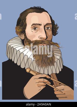 Johannes Kepler portrait. He was a German astronomer, mathematician, and astrologer. Stock Vector