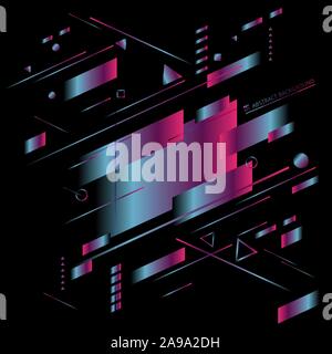 Abstract blue and pink gradient color light geometric diagonal vibrant neon on black background. Technology concept. Vector illustration Stock Vector