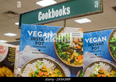 MINNEAPOLIS, USA, - AUGUST, 8, 2019: Vegan cookbooks on display in a bookshop in Minneapolis, USA. Stock Photo