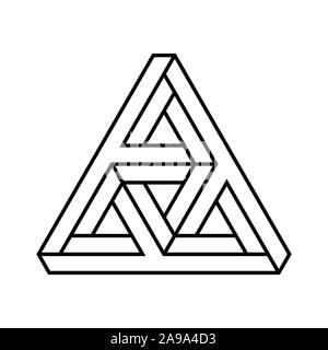 Impossible triangle shape. Optical illusion paradox. Outline of endless geometric triangular object. Abstract infinite geometric figure. Vector Stock Vector