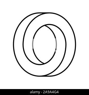 Impossible circle shape. Optical illusion. Linear infinite circular shape. Interlocking circles outline on white background. Abstract endless figure Stock Vector