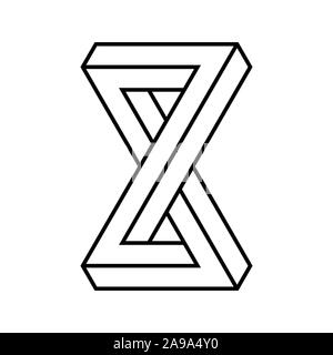 Impossible infinite shape. Optical illusion. Eternity symbol. Linear infinite object. Abstract eternal geometric figure. Unreal endless loop outline. Stock Vector