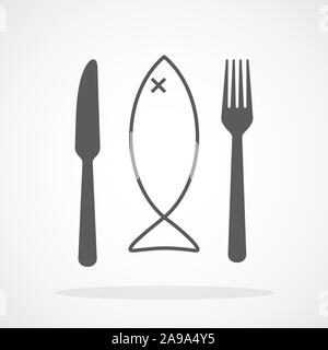 Fish menu icon. Fish with fork and knife isolated. Black vector icons Stock Vector