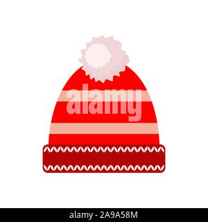 Winter hat icon in flat design. Vector illustration. Red winter cap isolated Stock Vector