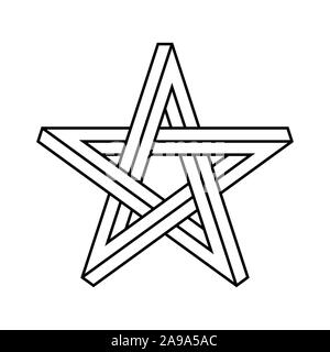 Impossible star outline. Impossible shape pentagram on white background. Five pointed star sign. Abstract symbol. Optical illusion geometric shape. Stock Vector