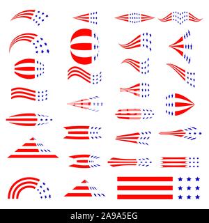 Set of flat icons for 4th of July, Independence Day of the United States. Vector illustration. Icons in American color design Stock Vector
