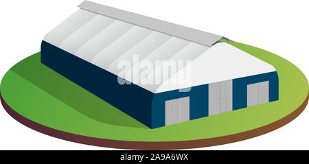 Awning tarpaulin tent temporary warehouse exhibition tunnel hall aircraft hangar. Barn construction factory building wireframe. Vector isometric 3d illustration Stock Vector