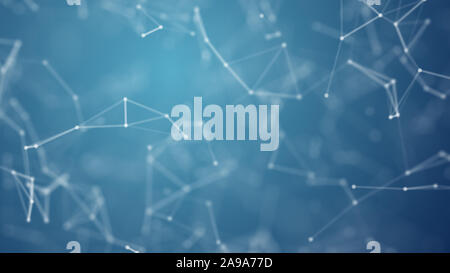 Abstract blue blurred geometry wireframe network and connecting dot in space on blue background. Security of futuristics computer and science concept. Stock Photo