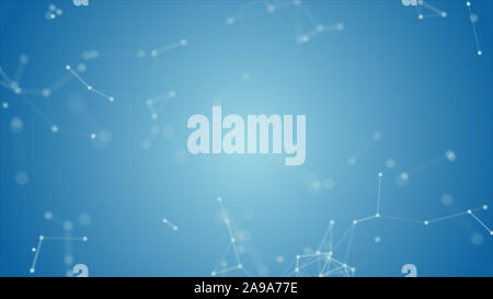 Abstract blue blurred geometry wireframe network and connecting dot in space on blue background. Security of futuristics computer and science concept. Stock Photo