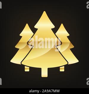 Golden Christmas tree icon. Vector illustration. Christmas trees on dark background. Stock Vector