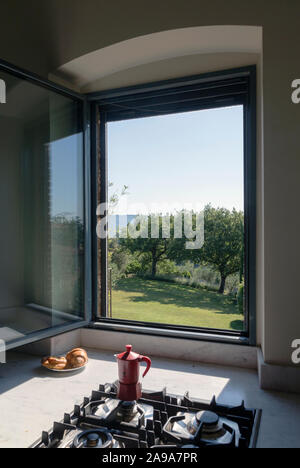 Interior view of a kitchen in a country house located in Chianti, Tuscany, Italy Stock Photo
