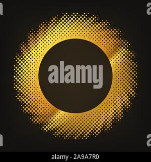 Abstract bright gold circle. Vector illustration. Golden round halftone frame Stock Vector