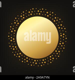 Golden circle plate. Vector illustration. Golden metal round medal Stock Vector