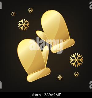 Golden mittens icon. Vector illustration. Mittens on black background Stock Vector