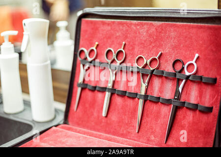 clippers on the Barber's desktop. working tool. shallow depth of field, selective focus Stock Photo
