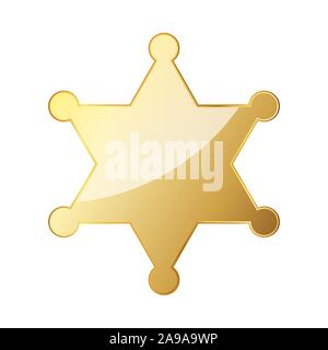 Glossy golden sheriff star, isolated on white background. Vector illustration. Blank sheriff star icon Stock Vector