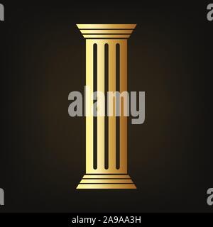 Golden column icon. Vector illustration. Column on dark background. Stock Vector