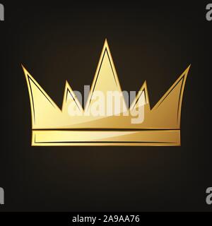 Golden crown icon. Vector illustration. Golden crown symbol, isolated on dark background. Stock Vector