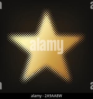 Abstract golden star icon. Vector illustration. Gold halftone star, on dark background. Stock Vector