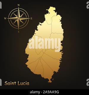Gold map of Saint Lucia. Vector illustration. Glossy map with golden gradient. Stock Vector