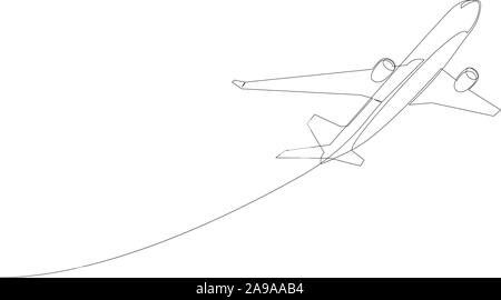 one line drawing of isolated vector object - passenger airplane Stock Vector