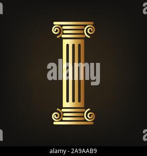 Golden column icon. Vector illustration. Column on dark background. Stock Vector