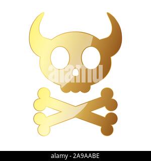 Gold skull with crossbones. Vector illustration. Golden human skull on white background. Stock Vector