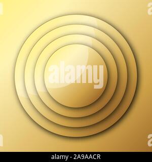 Gold background from circles with shadow. Vector illustration. Glossy gold metal background Stock Vector