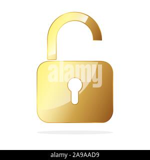 Gold lock icon. Vector illustration. Golden padlock sign, isolated on white background Stock Vector