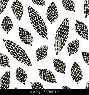 Seamless pattern with hand drawn doodle pine and fir conifer cones. Vector winter decoration with brown illustration on white background. New Year and Stock Vector