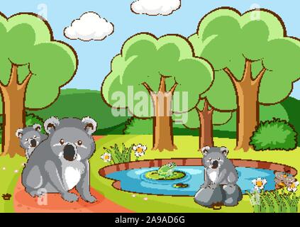 Scene with koala in the park illustration Stock Vector