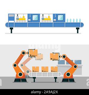 Automation robot arm and belt machine in smart factory industrial. vector illustration Stock Vector