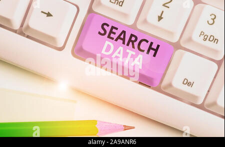 Handwriting text Search Data. Conceptual photo efficient retrieval of specific items from a set of items Stock Photo