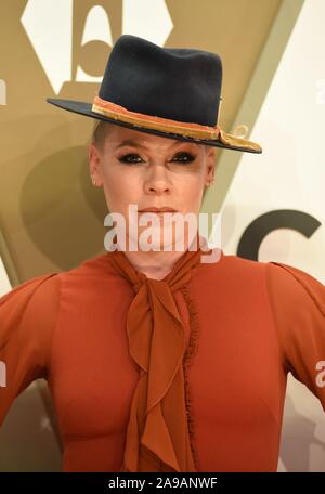 Nashville, TN, USA. 13th Nov, 2019. Pink at arrivals for The 53rd Annual CMA Awards - Arrivals, Bridgestone Arena, Nashville, TN November 13, 2019. Credit: Derek Storm/Everett Collection/Alamy Live News Stock Photo