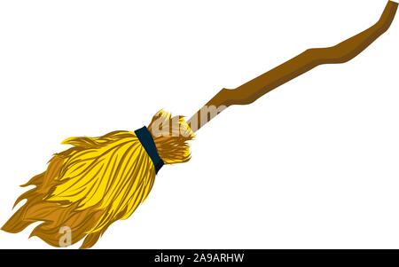 Magic item: Wizard's flying broom. Broom for cleaning the house.. Stock Vector